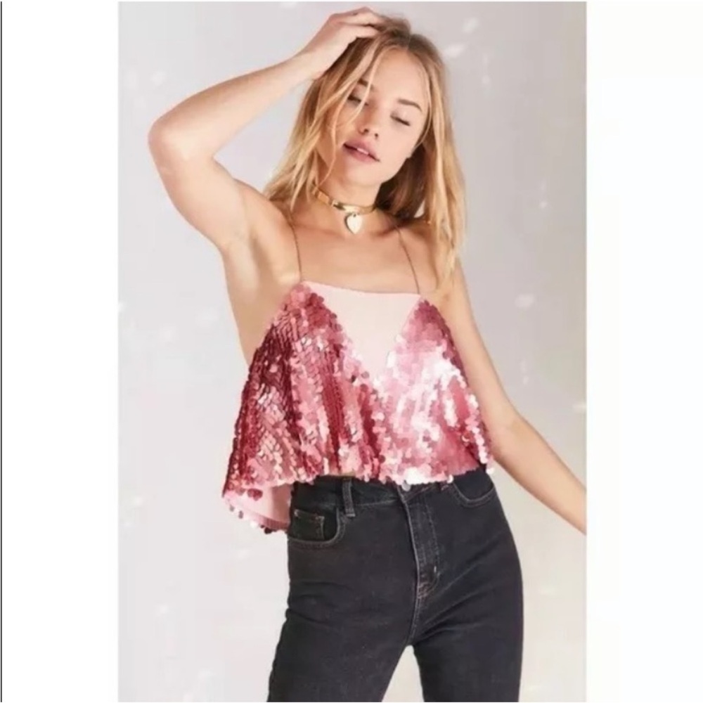 Urban Outfitters Ecote Tempest Pink Sequin Mesh Cami Top Party Size S